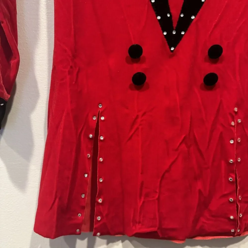Art Stone Red Velvet Dance Costume Rhinestone Tuxedo Jacket Long Sleeve Child LC